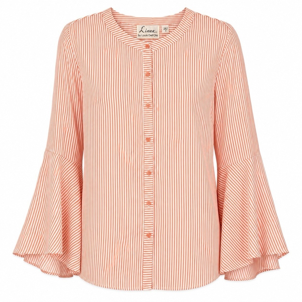 Linea by Louis Dell'Olio Shirt XL 16 Orange Striped Bell Sleeve Button Down